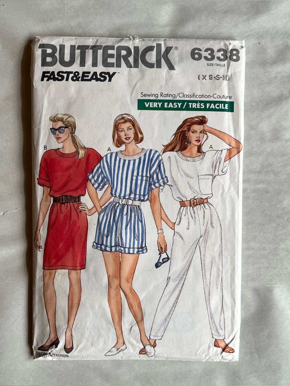 Vintage Butterick 6338 Fast & Easy Misses Top Pants Shorts Skirt Sewing Pattern
